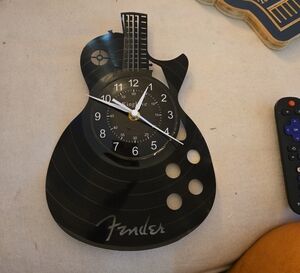 Fender Black Vinyl Guitar Wall Clock
